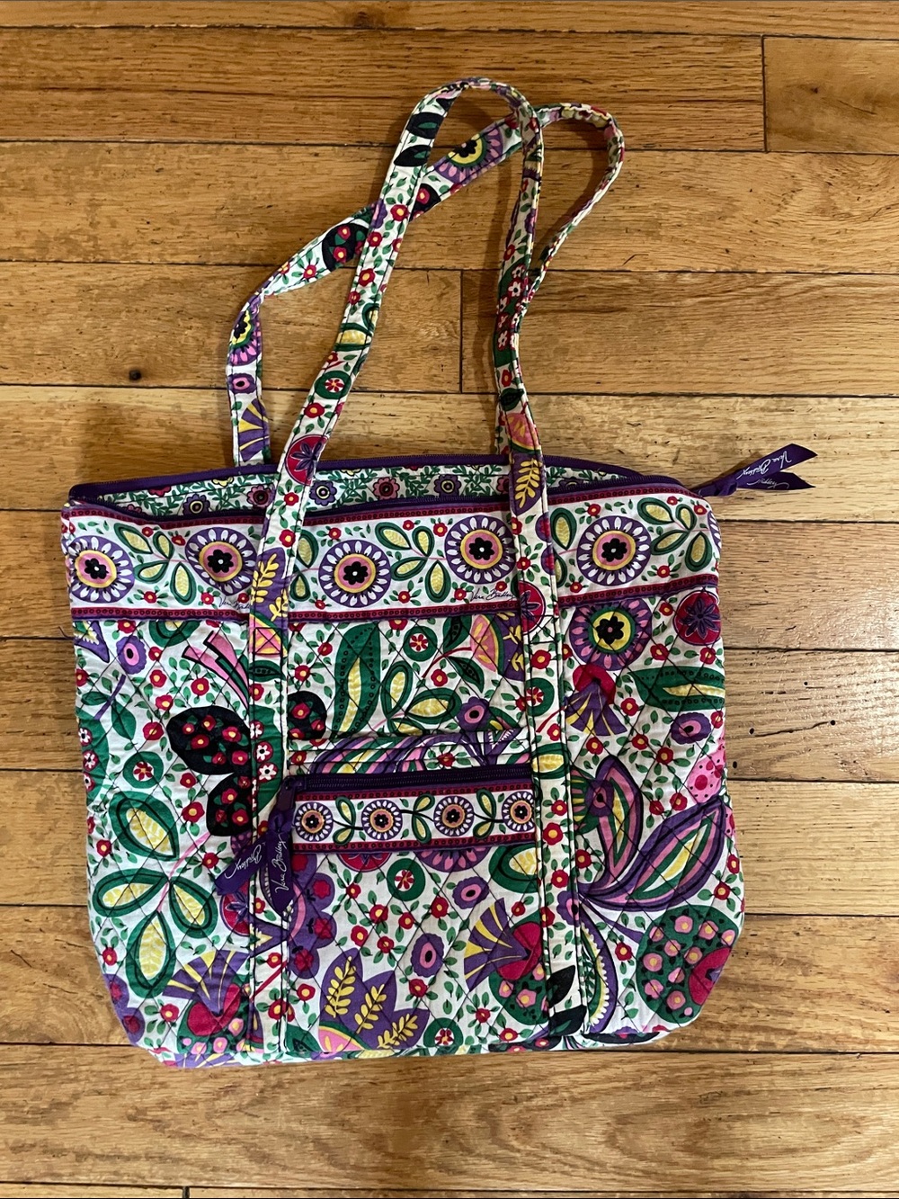 Quilted Floral Tote Bag in Purple & Green